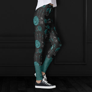 Leggings Zodiac Magie   Turquoise foncé vert crâne gothique
