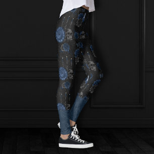 Leggings Zodiaque magic Dark Navy Blue Gothic Skull