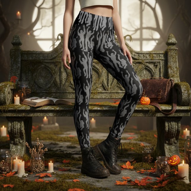 Leggings Zombies Halloween Gris sur Fond Noir ID1297 (Créateur téléchargé)