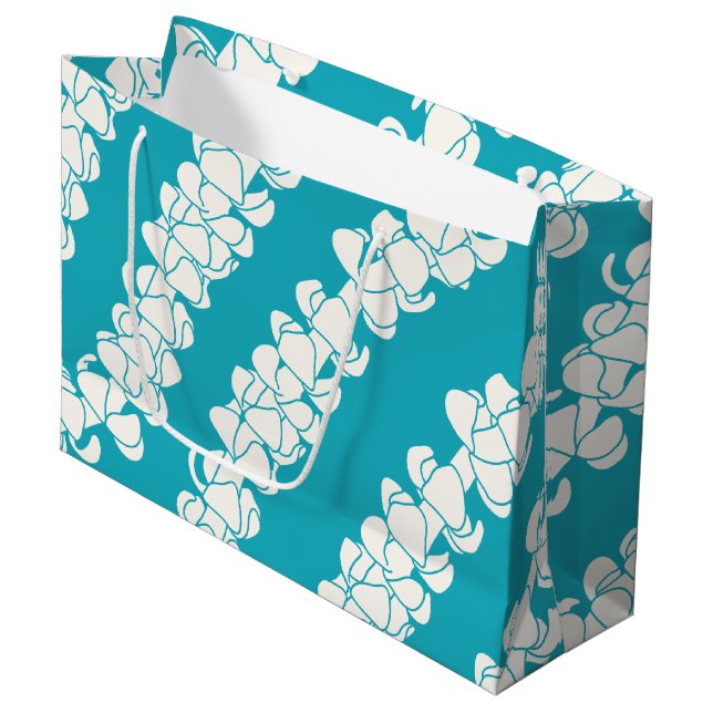 Leis Puakenikeni sur sac cadeau Tropical turquoise (Devant Angle)
