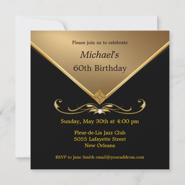 L'élégante Gold Black 60th Brithday Invitations (Devant)