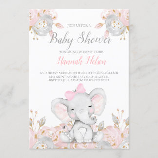L'éléphant baby shower invitation l'éléphant rose