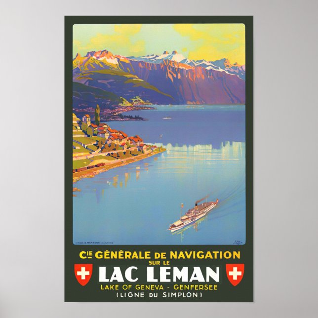 Leman lake Suisse vintage travel Poster (Devant)
