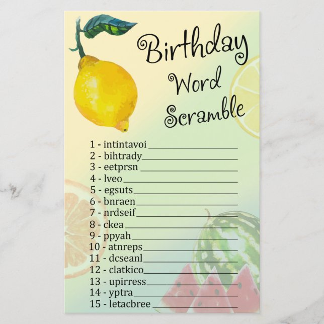 Lemon Anniversaire Mot Scramble Jeu (Devant)