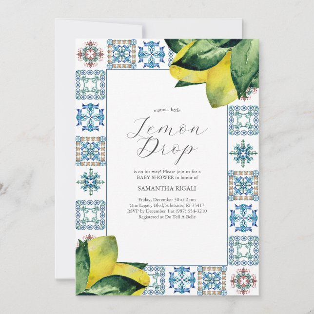 Lemon Baby Shower Invitations Lemondrop Thème (Devant)