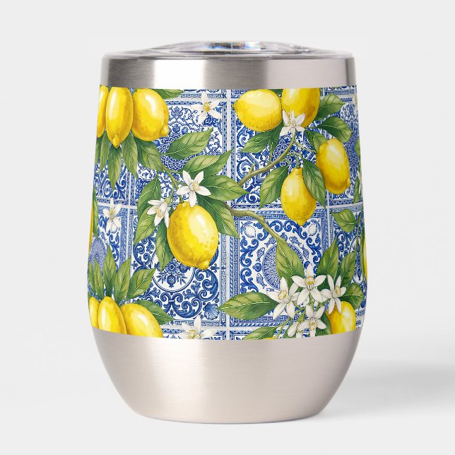 Lemon Blue French Country Watercolor Tile (Avant)