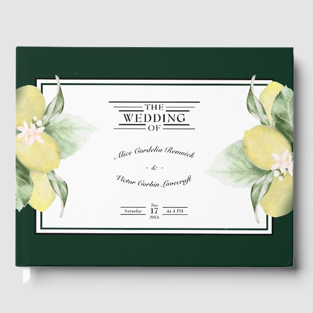 Lemon Border Emerald Green Mariage livre d'hôtes (Recto)