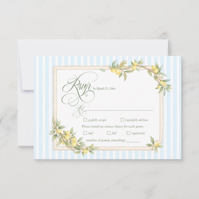 Lemon Coastal Stripe Wedding Menu Choice RSVP (Devant)
