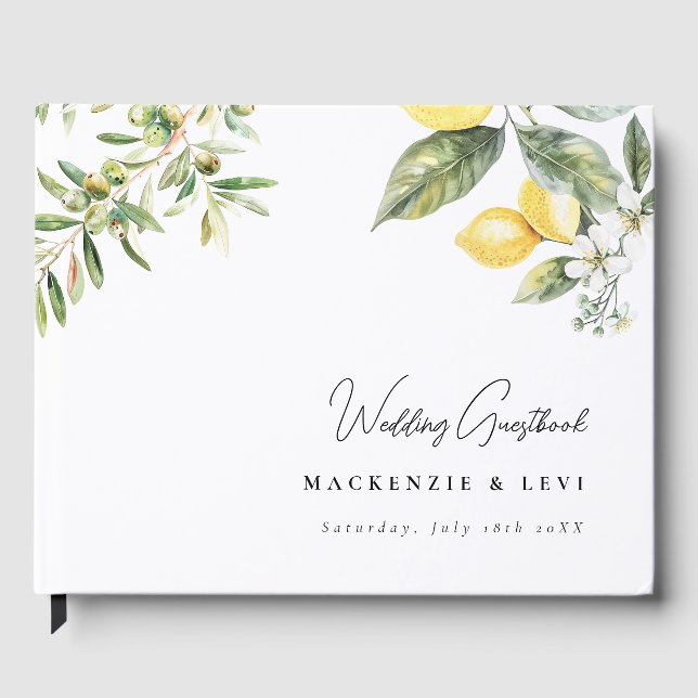 Lemon Garden Elegant Aquarelle Mariage livre d'hôt (Recto)