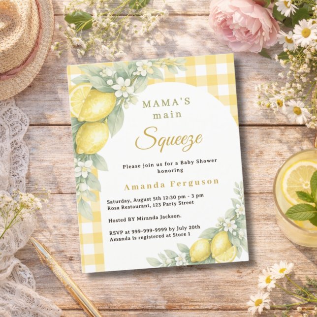 Lemon gingham main squeeze Baby Shower invitation (Créateur téléchargé)