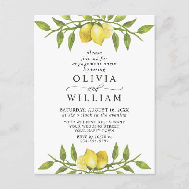 Lemon Green ENGAGEMENT PARTI Invitation (Devant)
