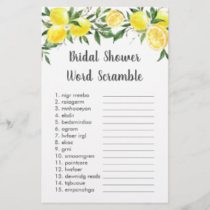 Lemon Greenery Gold Bridal Word Scramble Jeu