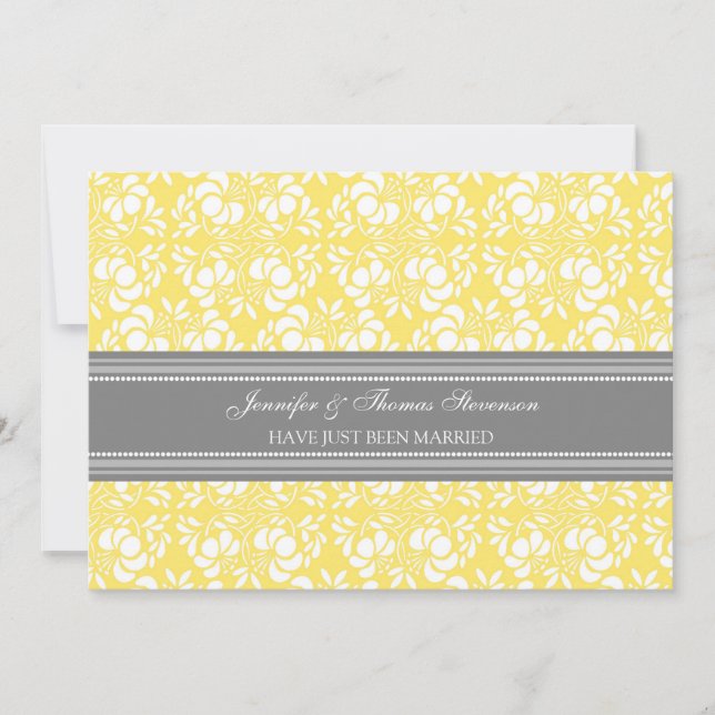 Lemon Grey Damask Just Marié Cartes Faire-part (Devant)
