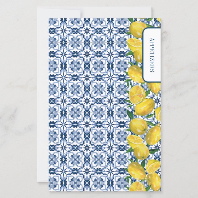 Lemon Italian blue Tile Recipe dividers (Devant)