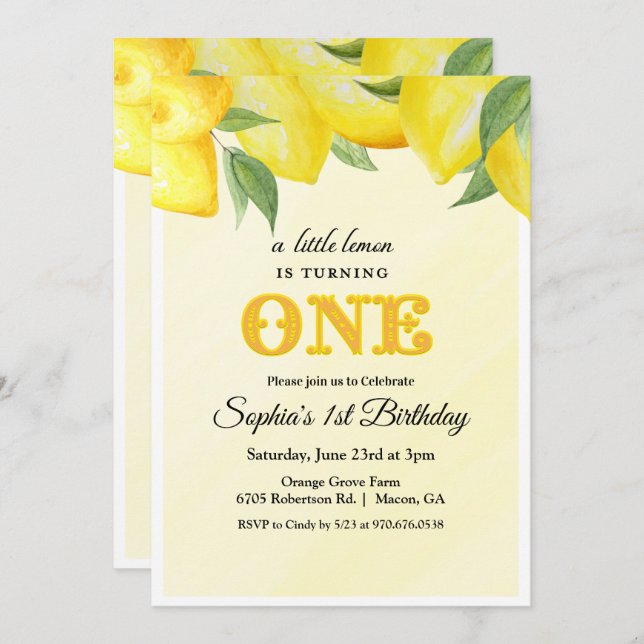 Lemon Lemonade 1er anniversaire Invitation (Devant / Derrière)