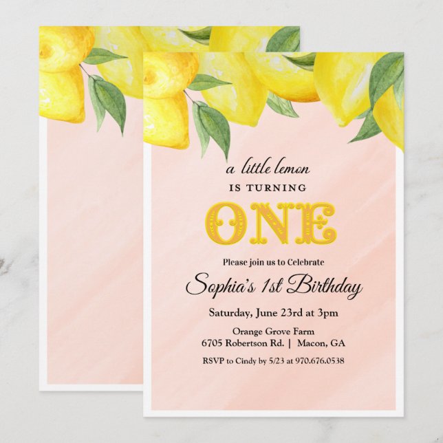 Lemon Lemonade 1er anniversaire Invitation (Devant / Derrière)