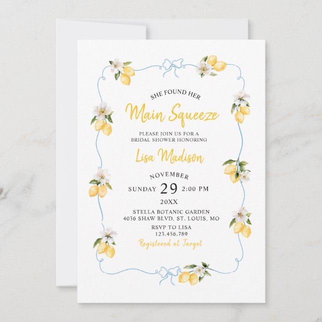 Lemon main squeeze Bridal shower invitation (Devant)
