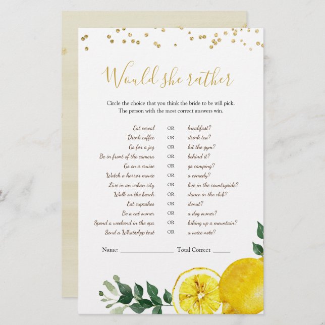 Lemon Main Squeeze Voudrait-Elle Plaire Jeux (Devant / Derrière)