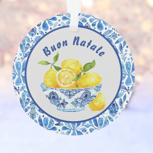 Lemon Mediterranean Buon Natale Azulejo Blue Toile (Créateur téléchargé)