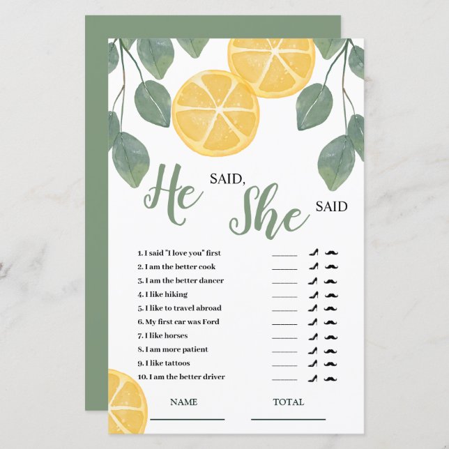 Lemon Slice Il a dit qu'elle a dit Jeu nuptial (Devant / Derrière)