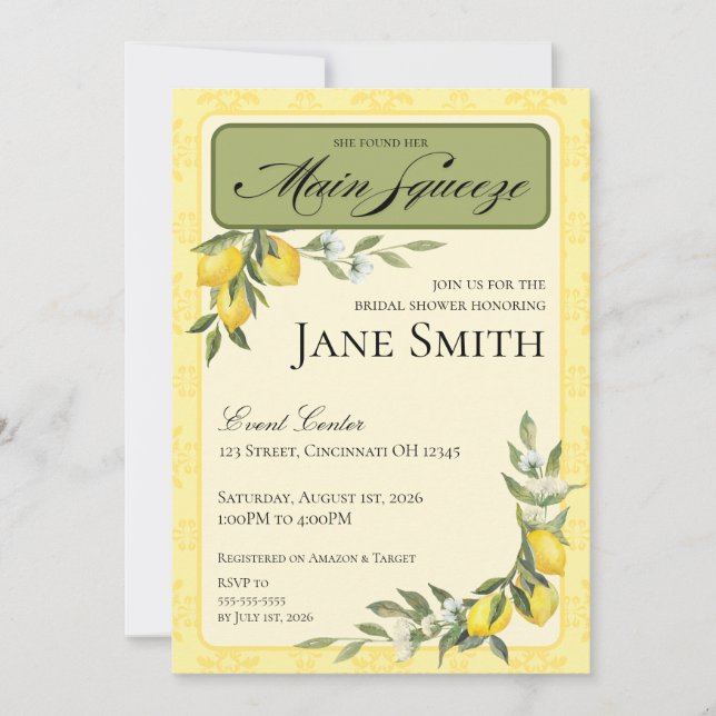 Lemon Themed Bridal Shower Invitation (Devant)