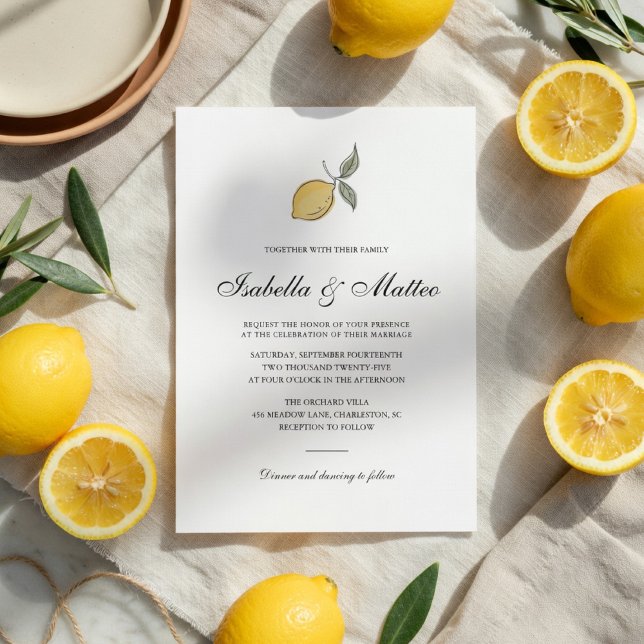 Lemon Wedding Invitation with QR Code | Amalfi  (Créateur téléchargé)
