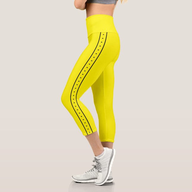 Lemon Yellow Capri Leggings with Black Side Stripe (Gauche)