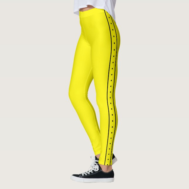 Lemon Yellow Leggings with Black Side Stripe (Gauche)