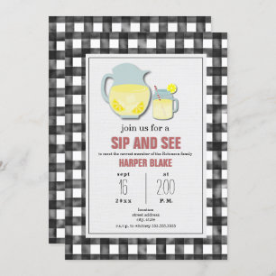 Lemonade Grey En vichy Sip & See Baby Invitation