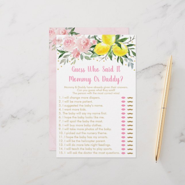 Lemonade Pink Gold Floral Devinez Qui A Dit Qu'Il  (Devant/Arrière en situation)