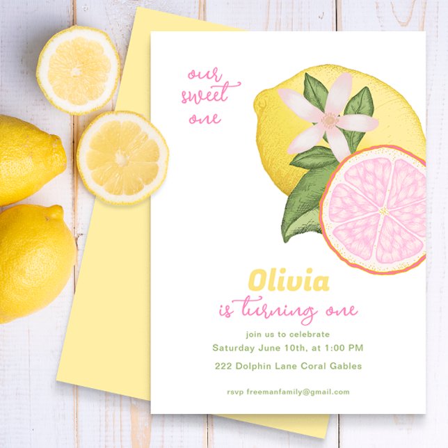 Lemonade rose Invitation de fête d'anniversaire (Créateur téléchargé)