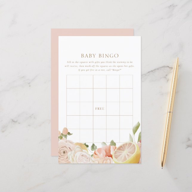 Lemonade rose moderne Summer Baby Bingo Jeu (Devant/Arrière en situation)