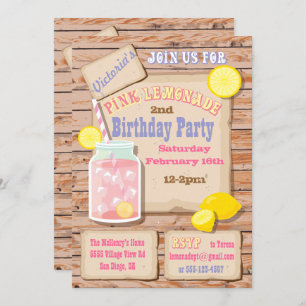 Lemonade rose rustique Invitations de fête d'anniv