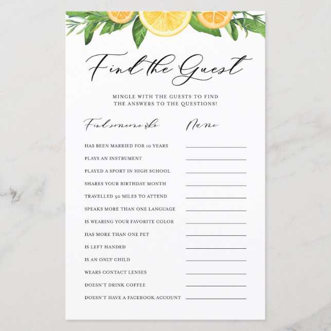 Lemons and Oranges Find the Guests Shower Game (Devant)