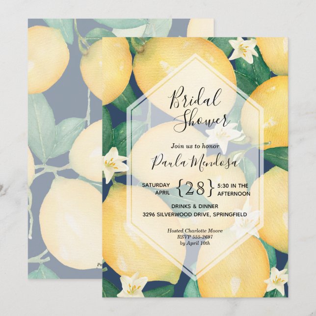Lemons aquarelle sur l'invitation de la marine nup (Devant / Derrière)
