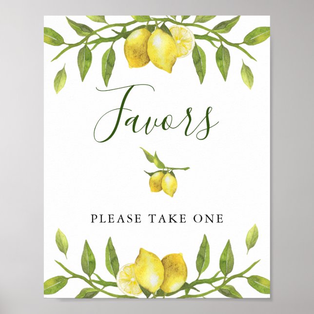 Lemons Blossom Greenery Wedding Favor Sign Poster (Devant)