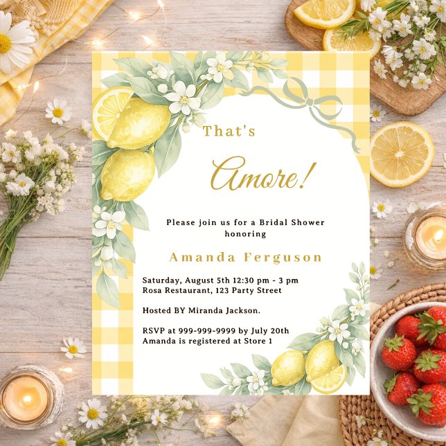 Lemons gingham italian Bridal Shower invitation (Créateur téléchargé)