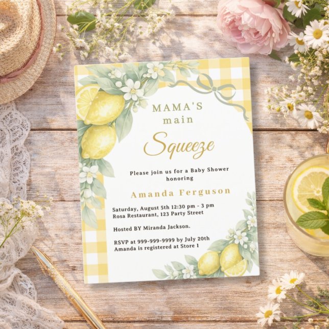 Lemons gingham squeeze bow Baby Shower invitation (Créateur téléchargé)