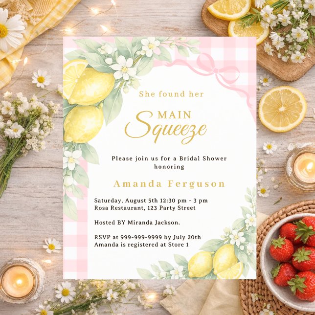 Lemons gingham squeeze Bridal Shower invitation (Créateur téléchargé)