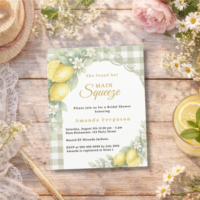 Lemons gingham squeeze Bridal Shower invitation (Créateur téléchargé)