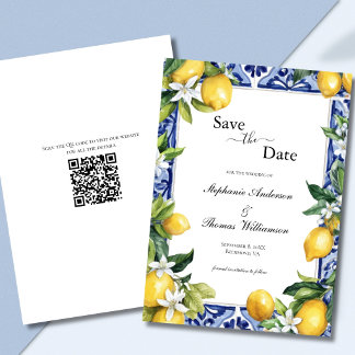 Lemons Mediterranean QR code Wedding Save the Date