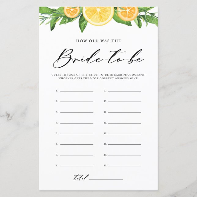 Lemons & Oranges How Old was the Bride Photo Game (Devant)