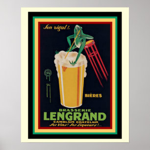 Lengrand Brasserie Poster français Vintage 16 x 20