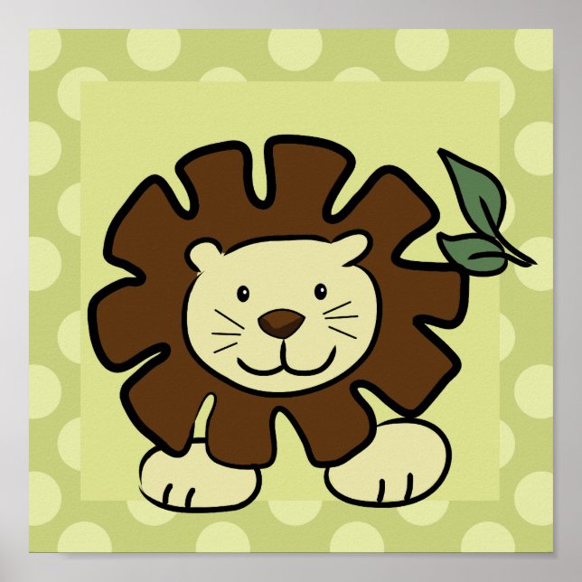 Léo le Lion 10x10 impression carrée en vert (Devant)