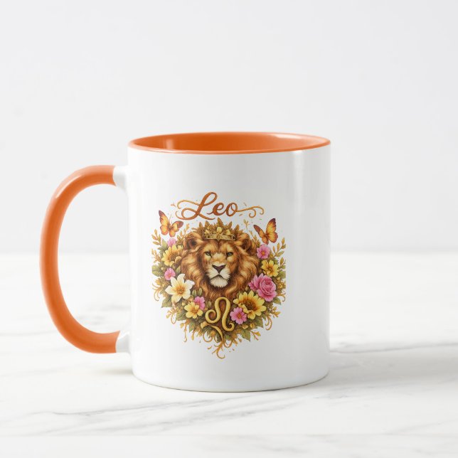 Leo Zodiac Floral Heart Mug – Regal Astrology Gift (Gauche)
