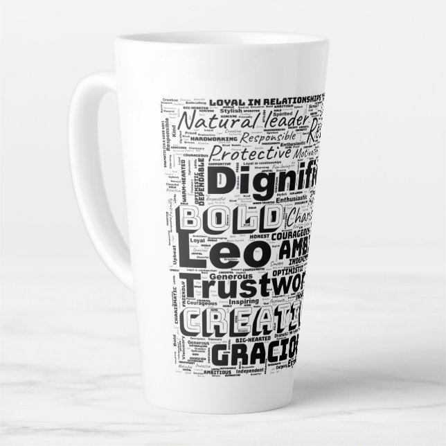 Leo Zodiac Mot Cloud Inspiration Latte Mug (Angle gauche)
