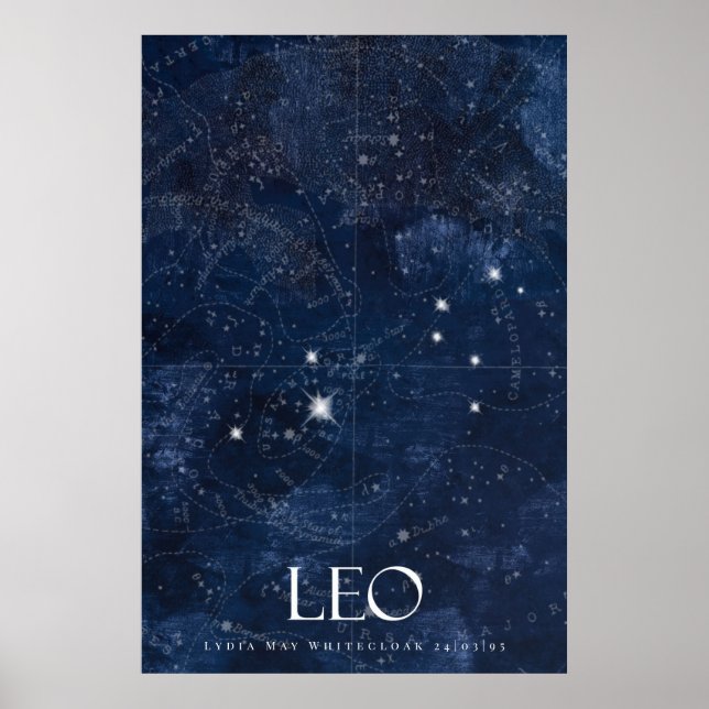 Leo Zodiac Poster avec nom, signe étoile zodiac (Devant)