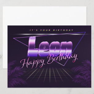 Leon Nom Prénom carte rétro lilas Anniversaire