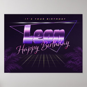 Leon Nom Vorname lila retro Poster Geburtstag
