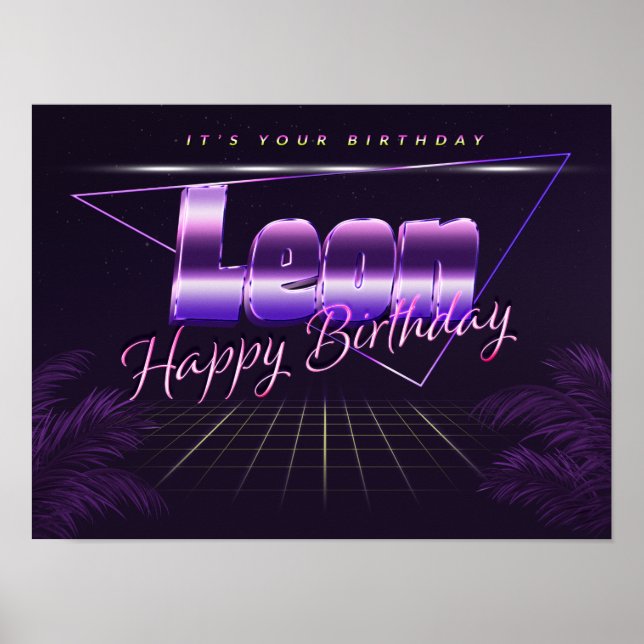 Leon Nom Vorname lila retro Poster Geburtstag (Devant)